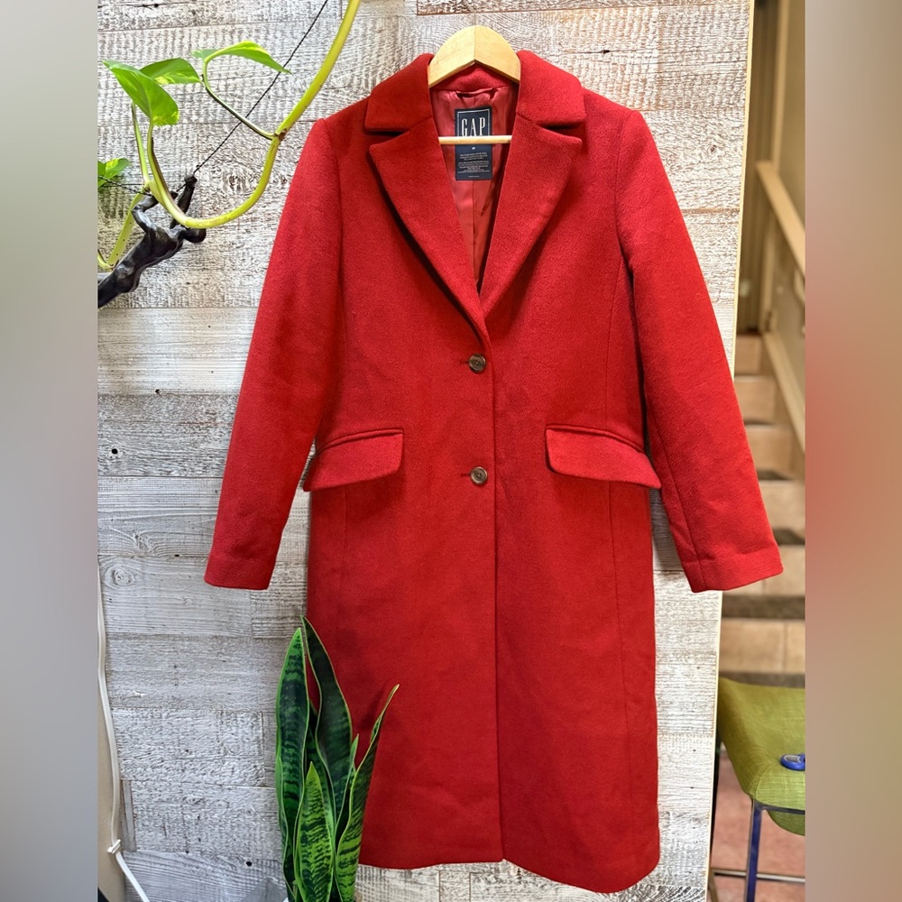 🏷 GAP | Long Wool-Blend Trench-Style Topcoat - Women's M, Red